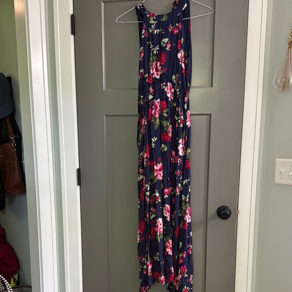 Floral Maxi Dress in Navy and Pink